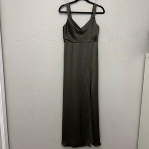 Jenny Yoo Collection Green Satin Sleeveless Cowl Neck Maxi Dress Size 8